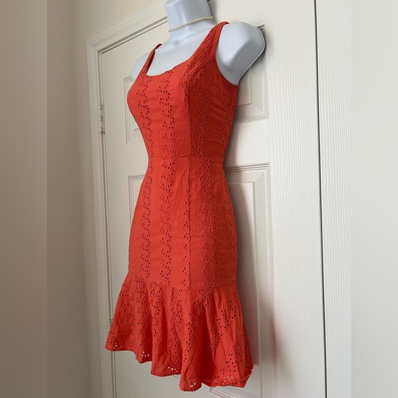 White House Black Market Orange/Salmon 100% Cotton Dress - Picture 5 of 11